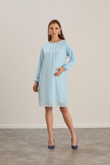 Ishıl Pleated Neck Maternity Chiffon Tunic Dress