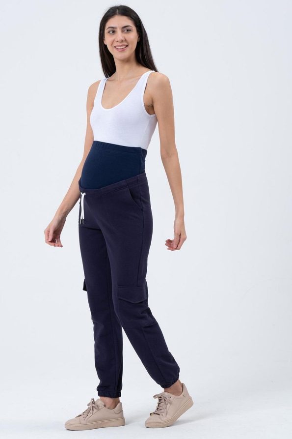 BUSA Maternity Three-Piece Cargo Sweatpants Navy Blue