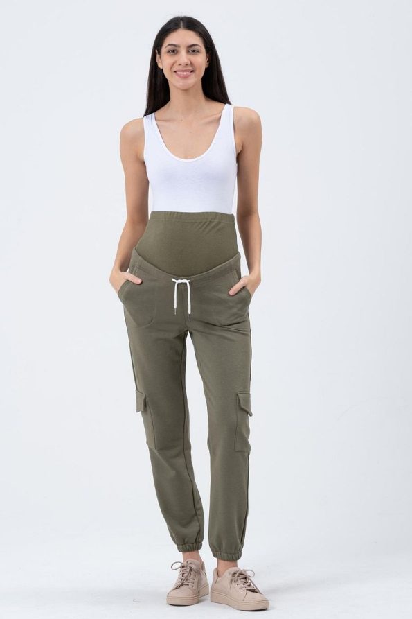 BUSA Maternity Three-Piece Cargo Sweatpants in Khaki
