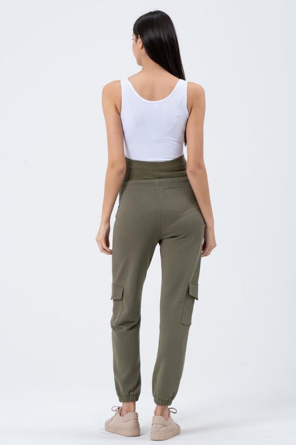 BUSA Maternity Three-Piece Cargo Sweatpants in Khaki