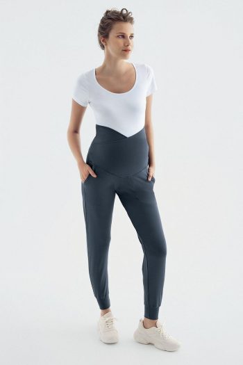 High Waist Pocketed Maternity Jogger Pants with Cross Belt