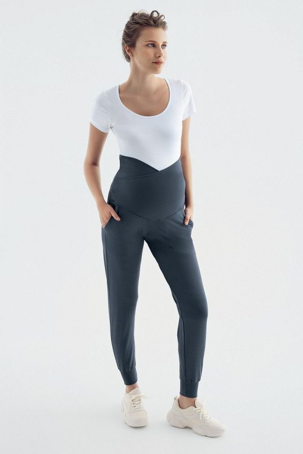 High Waist Pocketed Maternity Jogger Pants with Cross Belt