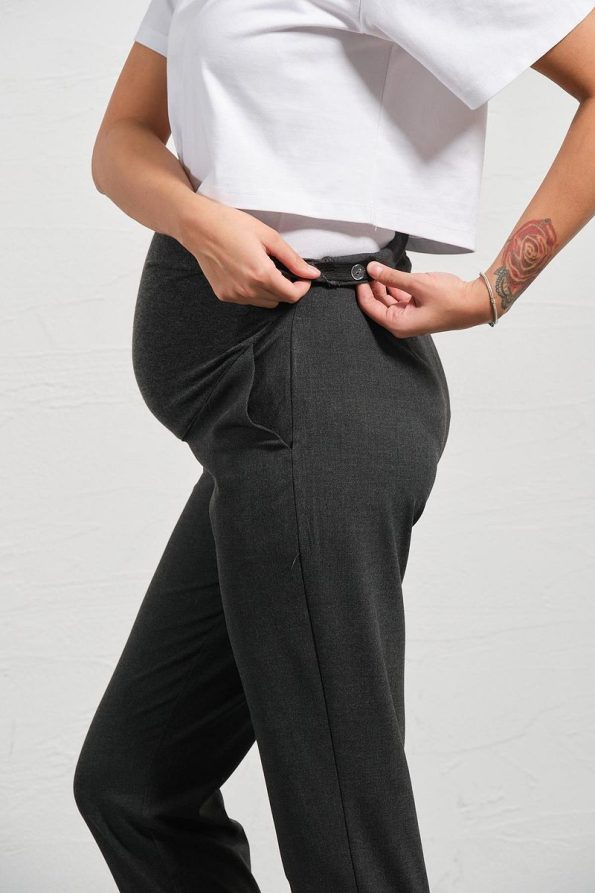 BUSA Maternity Stretch Waistband Adjustable Mom Fit Classic Gabardine Pants Charcoal