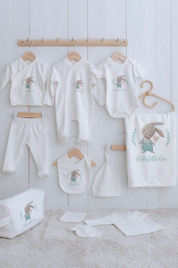 Tuğba Swan Organic 11-Piece Hospital Set - Baby - Bunny Overalls