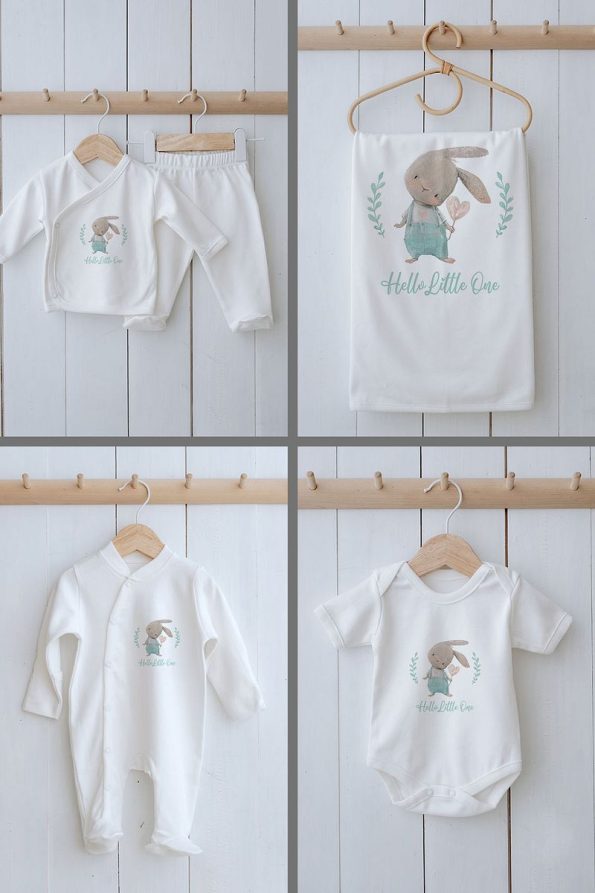 Tuğba Swan Organic 11-Piece Hospital Set - Baby - Bunny Overalls
