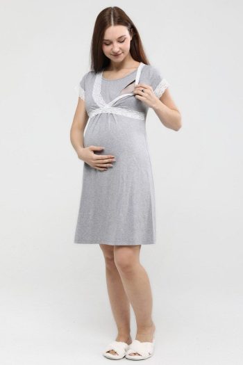 Luvmabelly Myra Front Split Lace Maternity Nightgown - Gray