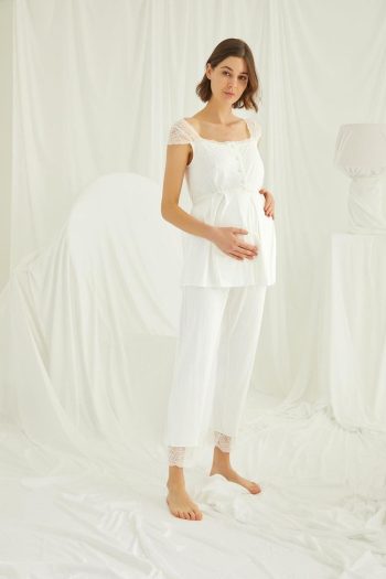MONAMISE Lace Front Button Maternity Nursing Pajama Set