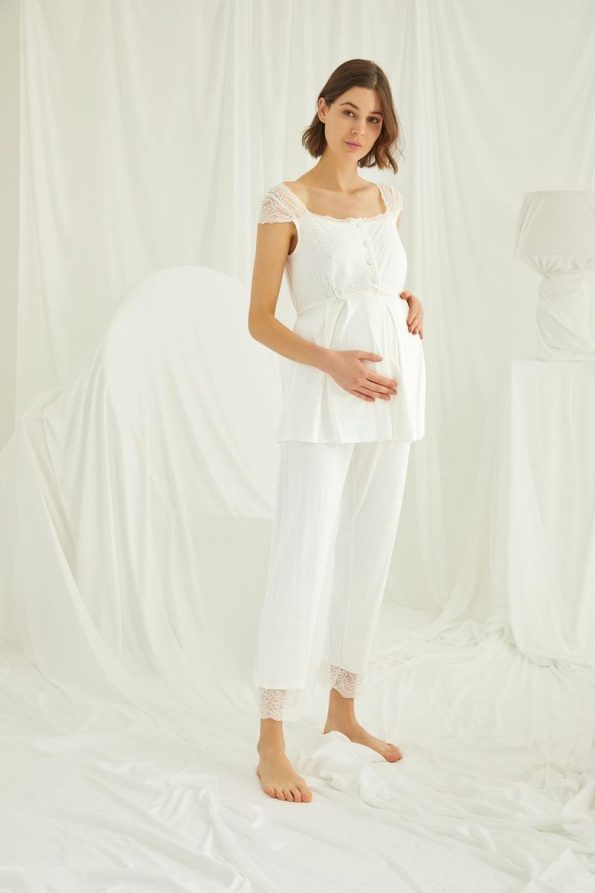 MONAMISE Lace Front Button Maternity Nursing Pajama Set
