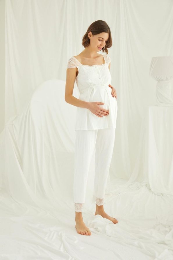 MONAMISE Lace Front Button Maternity Nursing Pajama Set
