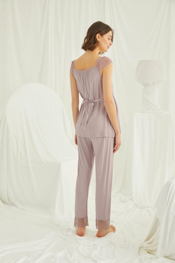 MONAMISE Lace Front Button Maternity Nursing Pajama Set