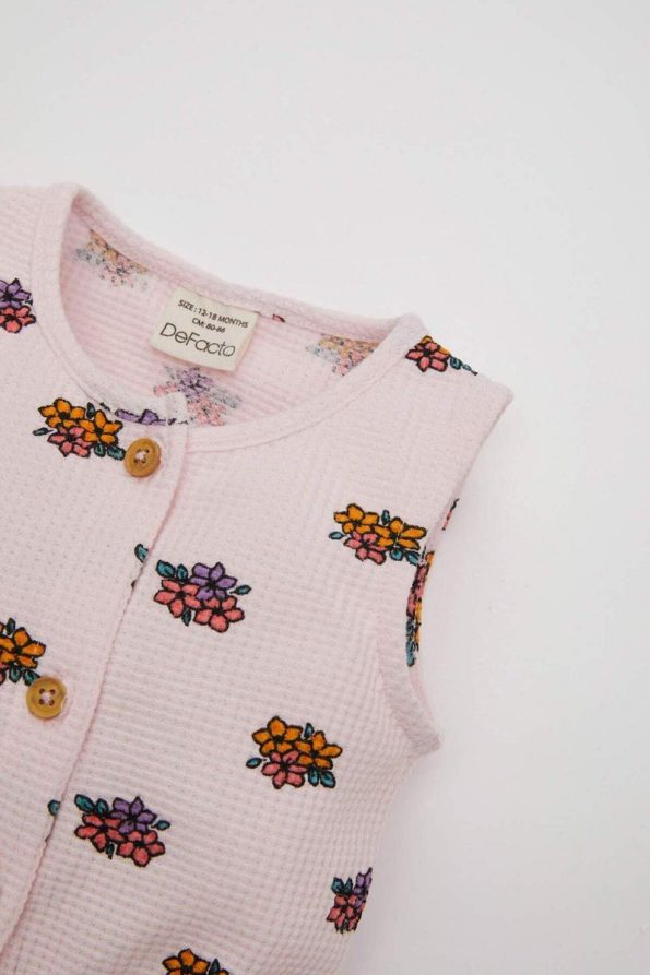 Floral Waffle Sleeveless Jumpsuit and Headband Set for Baby Girls