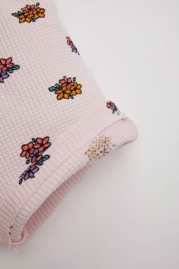 Floral Waffle Sleeveless Jumpsuit and Headband Set for Baby Girls