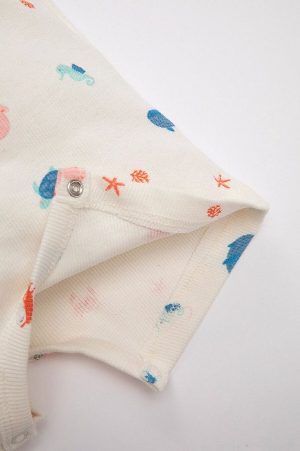 Defacto Baby Girl Newborn Sea Print Ribbed Short Sleeve Jumpsuit