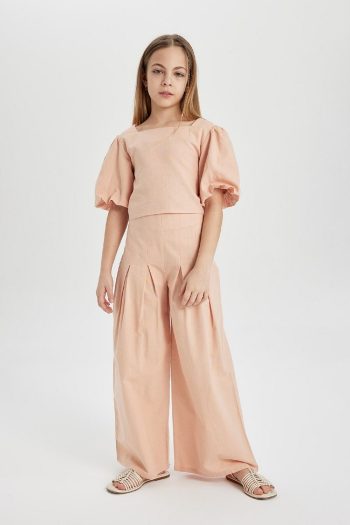 Girls' Wide Leg Cotton Trousers