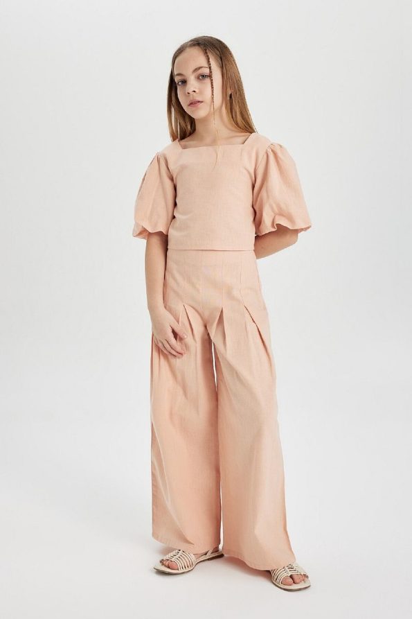 Girls' Wide Leg Cotton Trousers