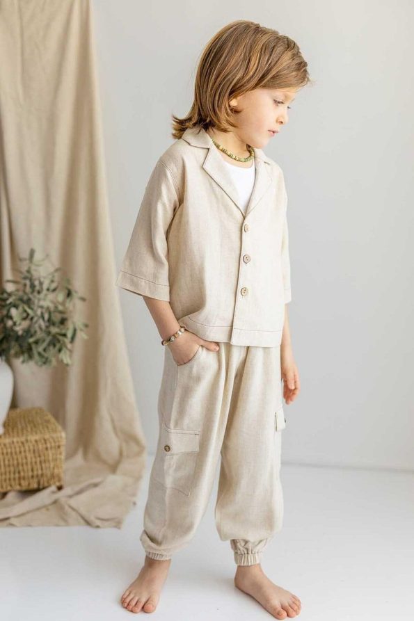 Oliven The Kid Beige Linen Adjustable Waist and Cuff Boys' Pants