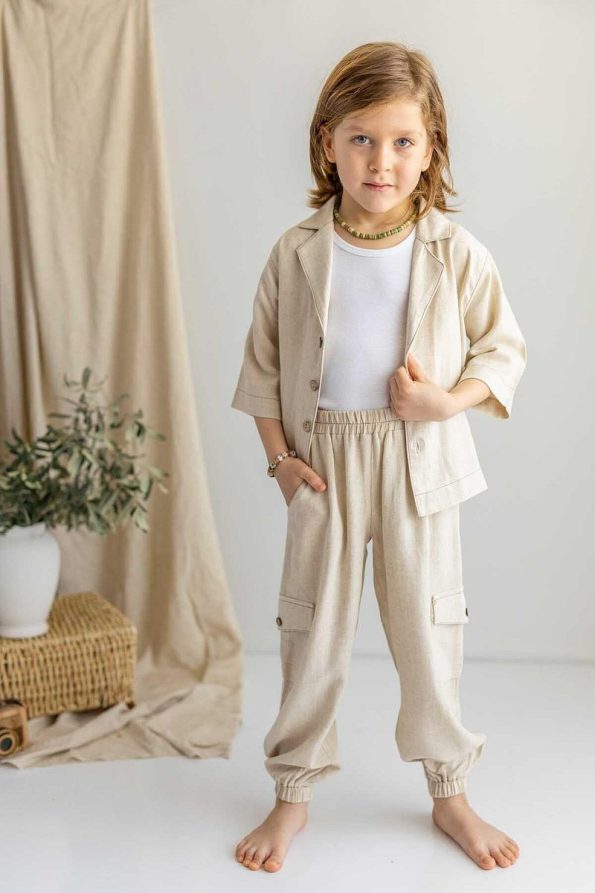Oliven The Kid Beige Linen Adjustable Waist and Cuff Boys' Pants