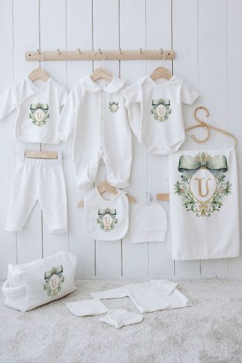 Tuğba Swan Organic 11-Piece Hospital Set - Green Royal Series - U Letter