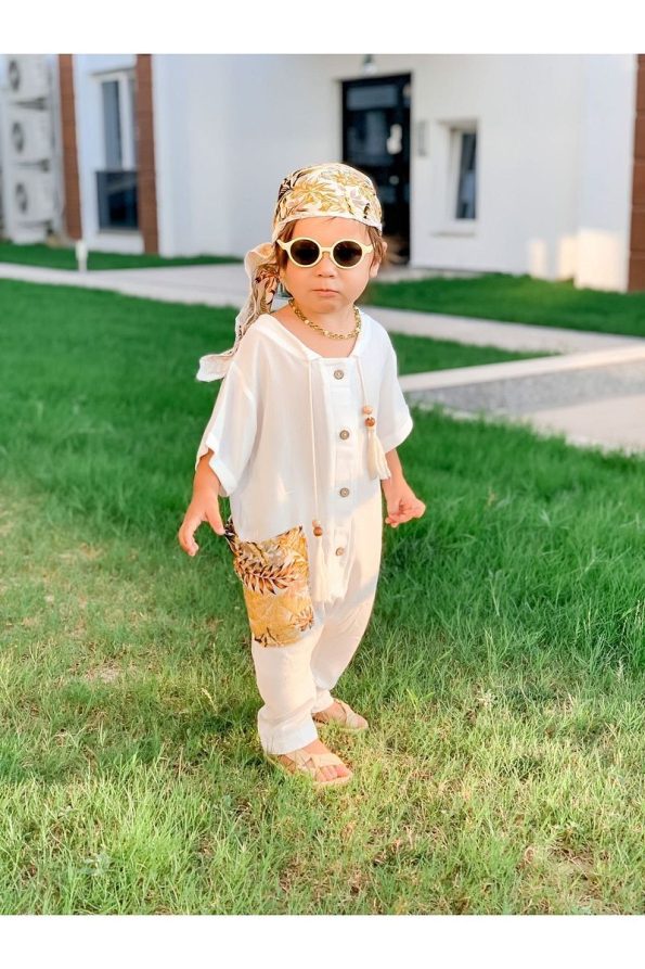 Bohemian Kids Baby Wear Bandage Safari Jumpsuit White