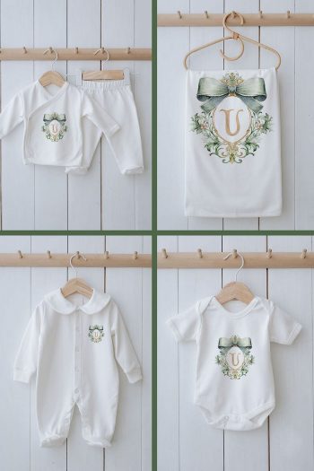 Tuğba Swan Organic 11-Piece Hospital Set - Green Royal Series - U Letter
