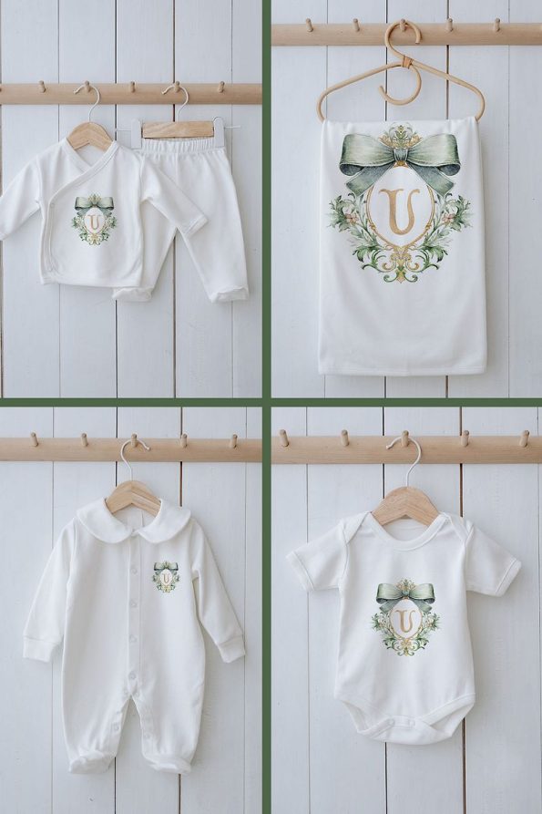 Tuğba Swan Organic 11-Piece Hospital Set - Green Royal Series - U Letter