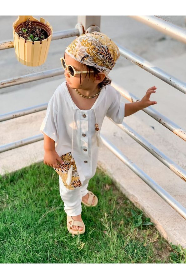 Bohemian Kids Baby Wear Bandage Safari Jumpsuit White