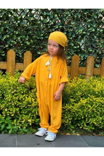 Bohemian Kids Baby Wear Yellow Jumpsuit with Side Pockets