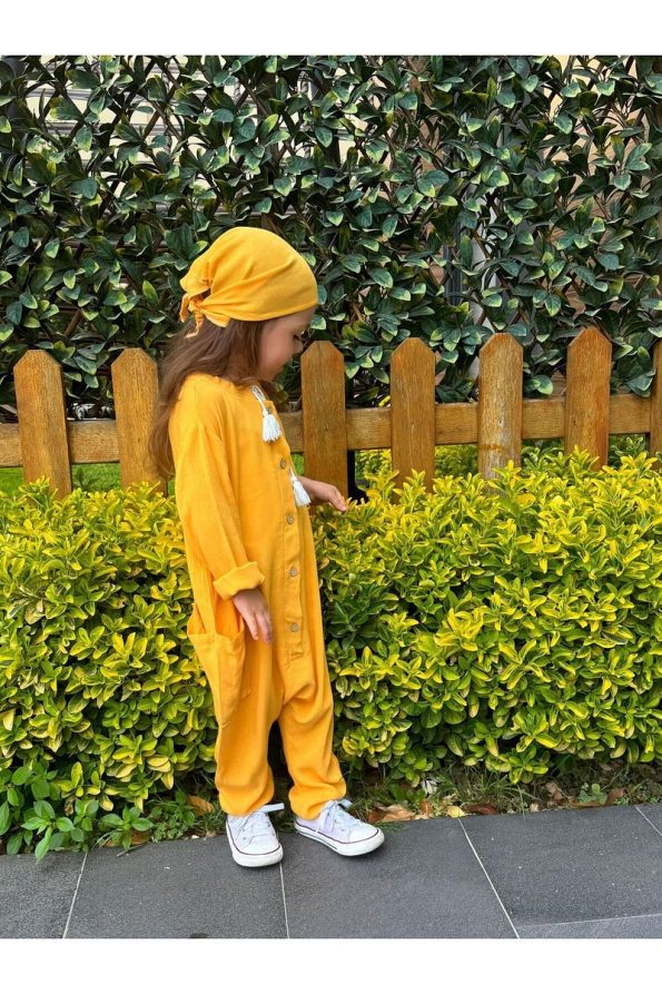 Bohemian Kids Baby Wear Yellow Jumpsuit with Side Pockets