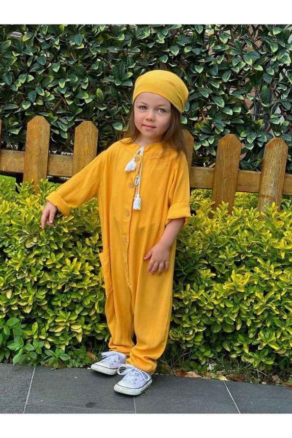 Bohemian Kids Baby Wear Yellow Jumpsuit with Side Pockets