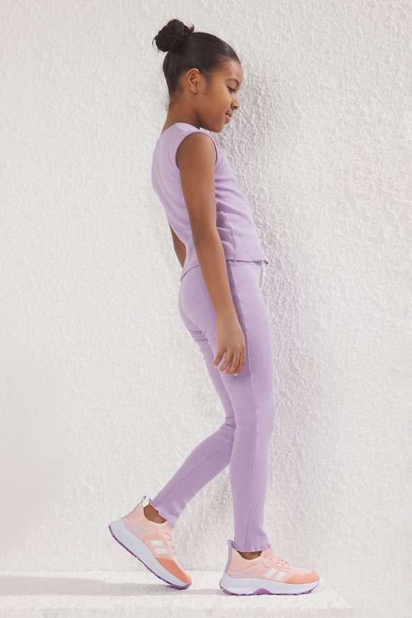 Trendyolmilla Kids Lilac Girls Basic Buttoned Ribbed V-Neck Vest and Leggings Set