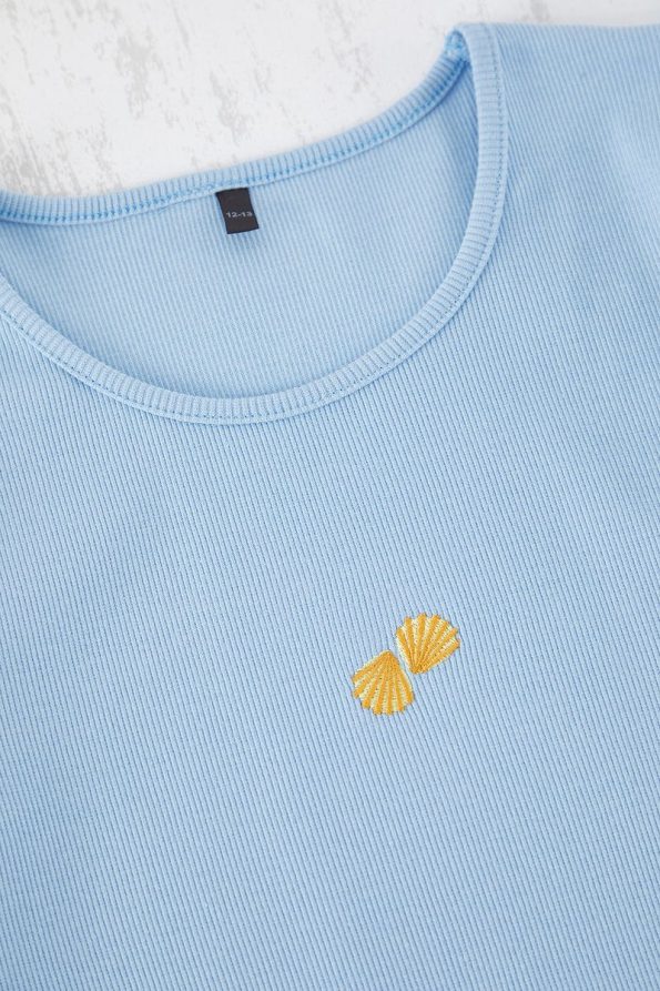 Trendyolmilla Kids Light Blue Cotton Minimal Embroidered T-Shirt and Shorts Set