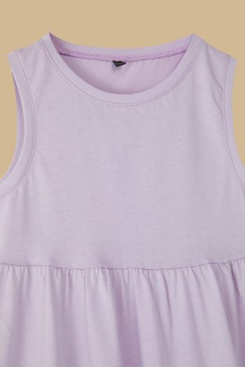 Trendyolmilla Kids Gray-Lilac 2-Pack Girls' Basic Patterned Sleeveless Mini Knit Dress