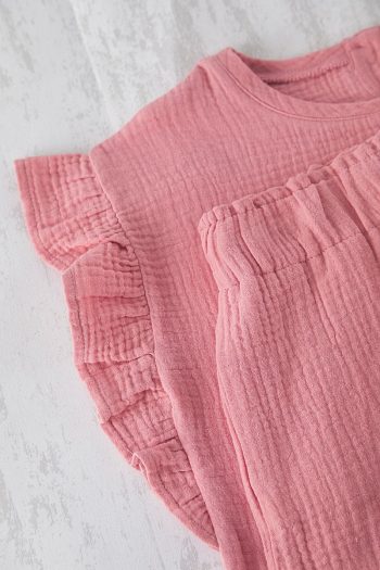 Trendyolmilla Kids Pink Ruffle Detail T-Shirt and Shorts Set