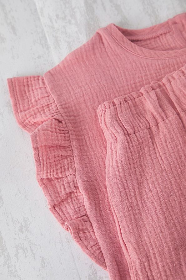 Trendyolmilla Kids Pink Ruffle Detail T-Shirt and Shorts Set