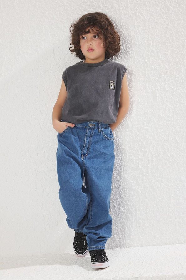 Trendyolmilla Kids Blue Balloon Fit 100% Cotton Elastic Denim Jeans