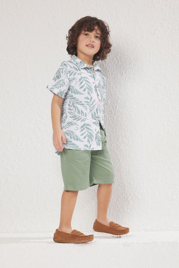 Trendyolmilla Kids Green Cotton Tropical Print Shirt and Shorts Set