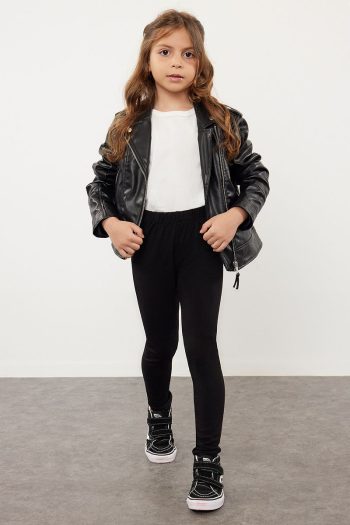 Trendyolmilla Kids Black Cotton Basic Leggings for Girls