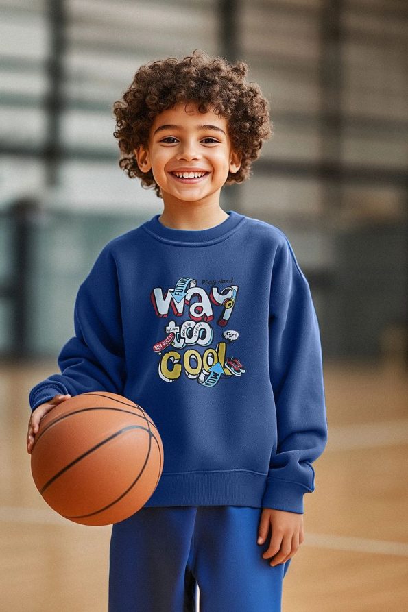 Trendyolmilla Kids Indigo Boys Slogan Print Cotton Crew Neck Sweatshirt