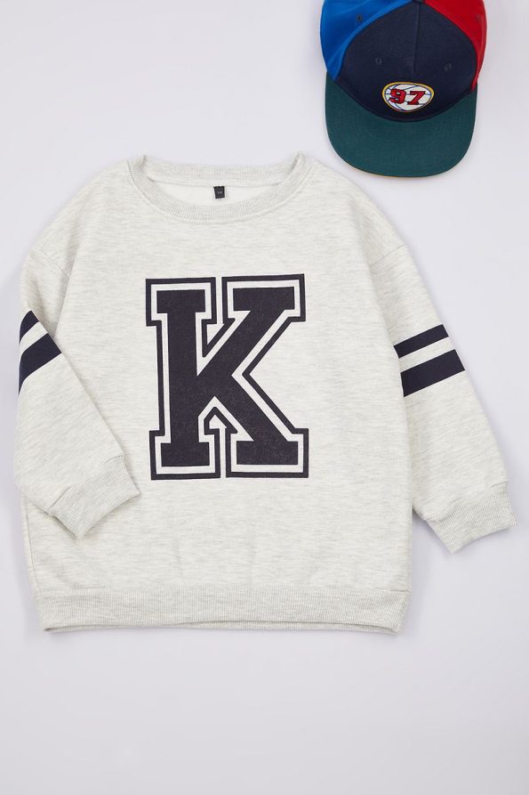 Trendyolmilla Kids Gray Melange Boys' Slogan Printed School Cotton Knit Sweatshirt