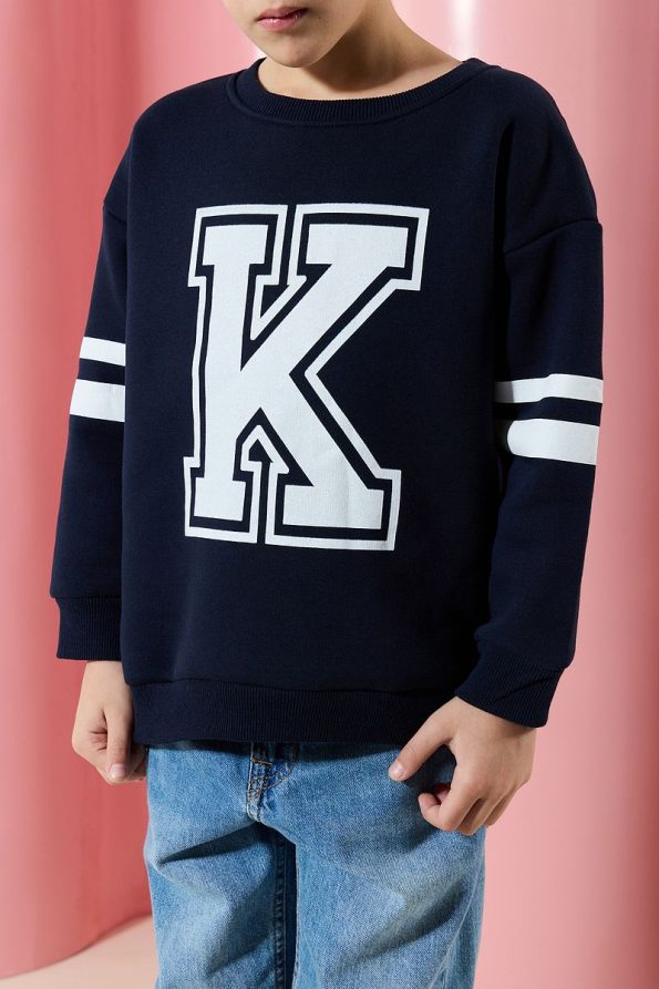Trendyolmilla Kids Navy Printed Cotton School Sweatshirt
