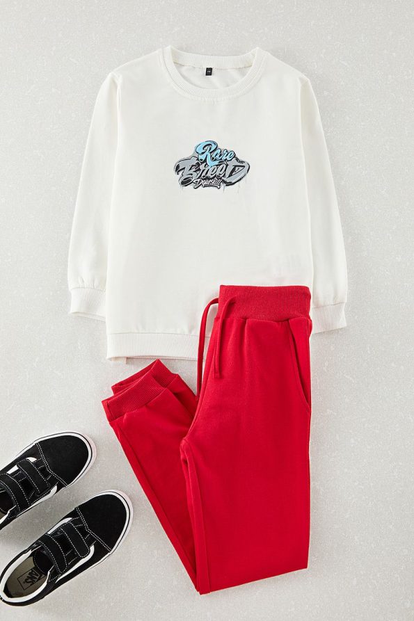 Trendyolmilla Kids White-Multi Color Boys' Slogan 4-Piece Sweatshirt Tracksuit Set