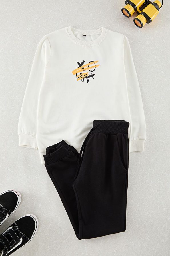 Trendyolmilla Kids White-Multi Color Boys' Slogan 4-Piece Sweatshirt Tracksuit Set