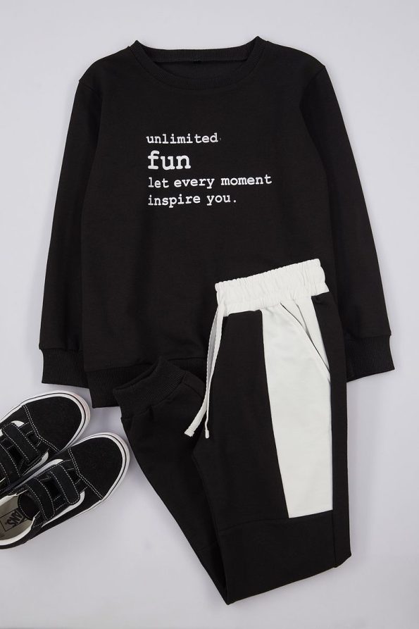 Trendyolmilla Kids Black Boys' Slogan Knit Set