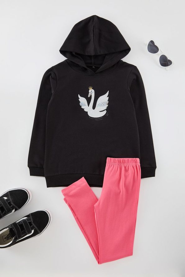 Trendyolmilla Kids Black Girls' Animal Cotton Knit Outfit