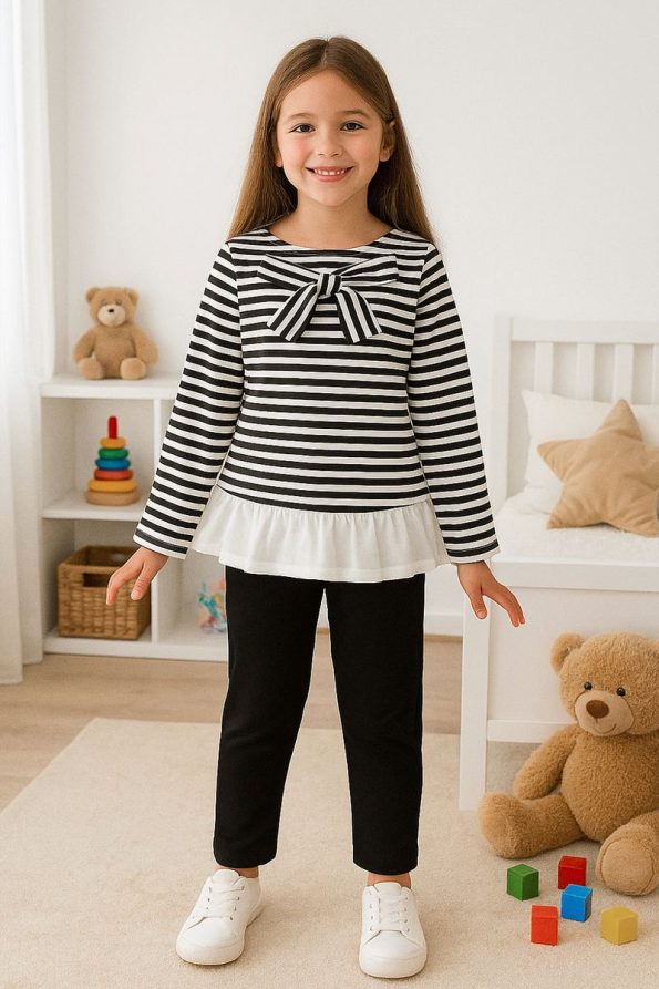 Trendyolmilla Kids Black Striped Cotton Sweatshirt and Pants Set