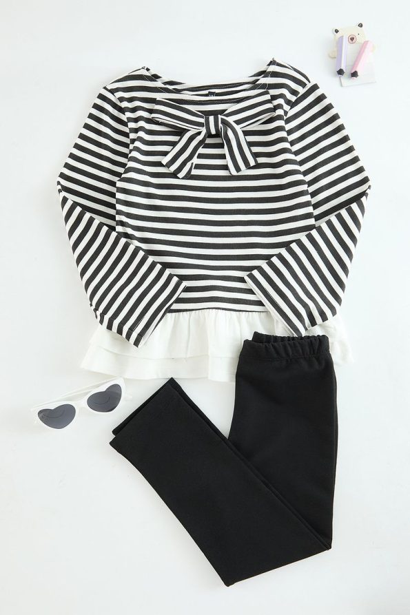 Trendyolmilla Kids Black Striped Cotton Sweatshirt and Pants Set