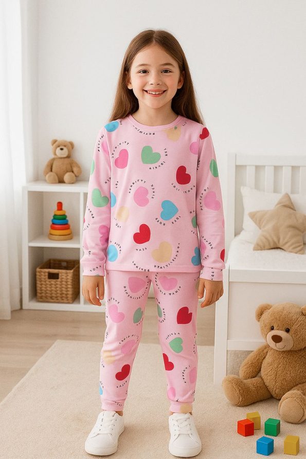 Trendyolmilla Kids Pink Heart Printed Pajama Set
