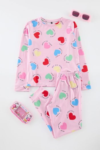 Trendyolmilla Kids Pink Heart Printed Pajama Set