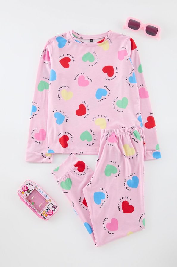 Trendyolmilla Kids Pink Heart Printed Pajama Set