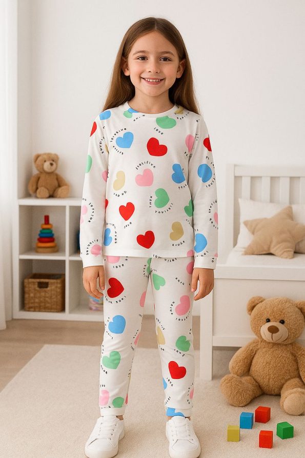 Trendyolmilla Kids Ivory Cotton Heart Print Pajama Set